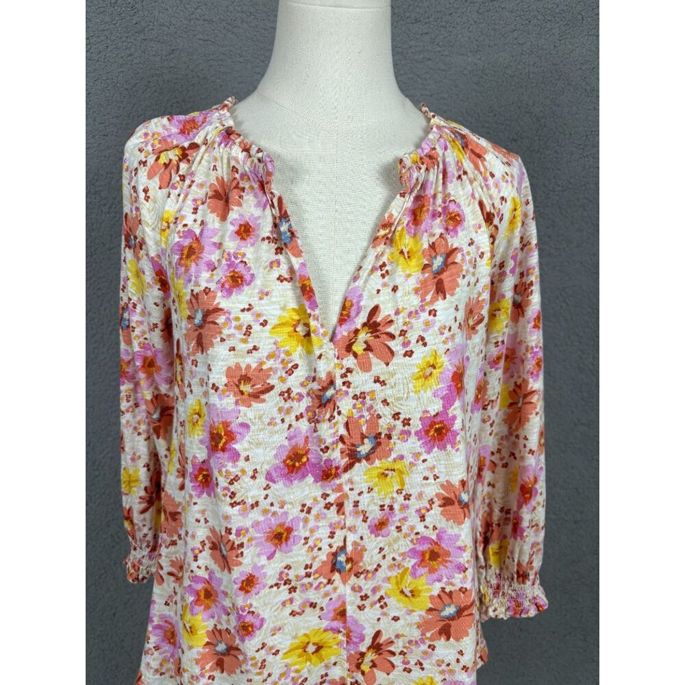 Style & Co Women's Floral Printed Split Neck Ruffle Trim Long-Sleeve Top XS NWTs - Picture 2 of 8